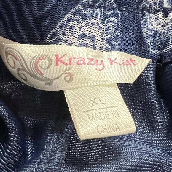 Krazy Kat Blue/White Geometric Flowy Pull On Midi Modest Boho Skirt Size XL - Picture 6 of 8